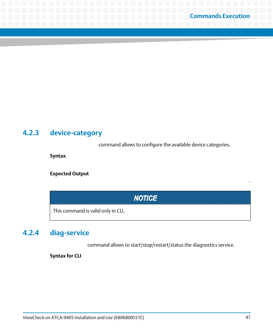 3 device-category, 4 diag-service, 3 device-category 4.2.4 diag-service | Artesyn ViewCheck on ATCA-9405 Installation and Use (September 2014) User Manual | Page 47 / 90