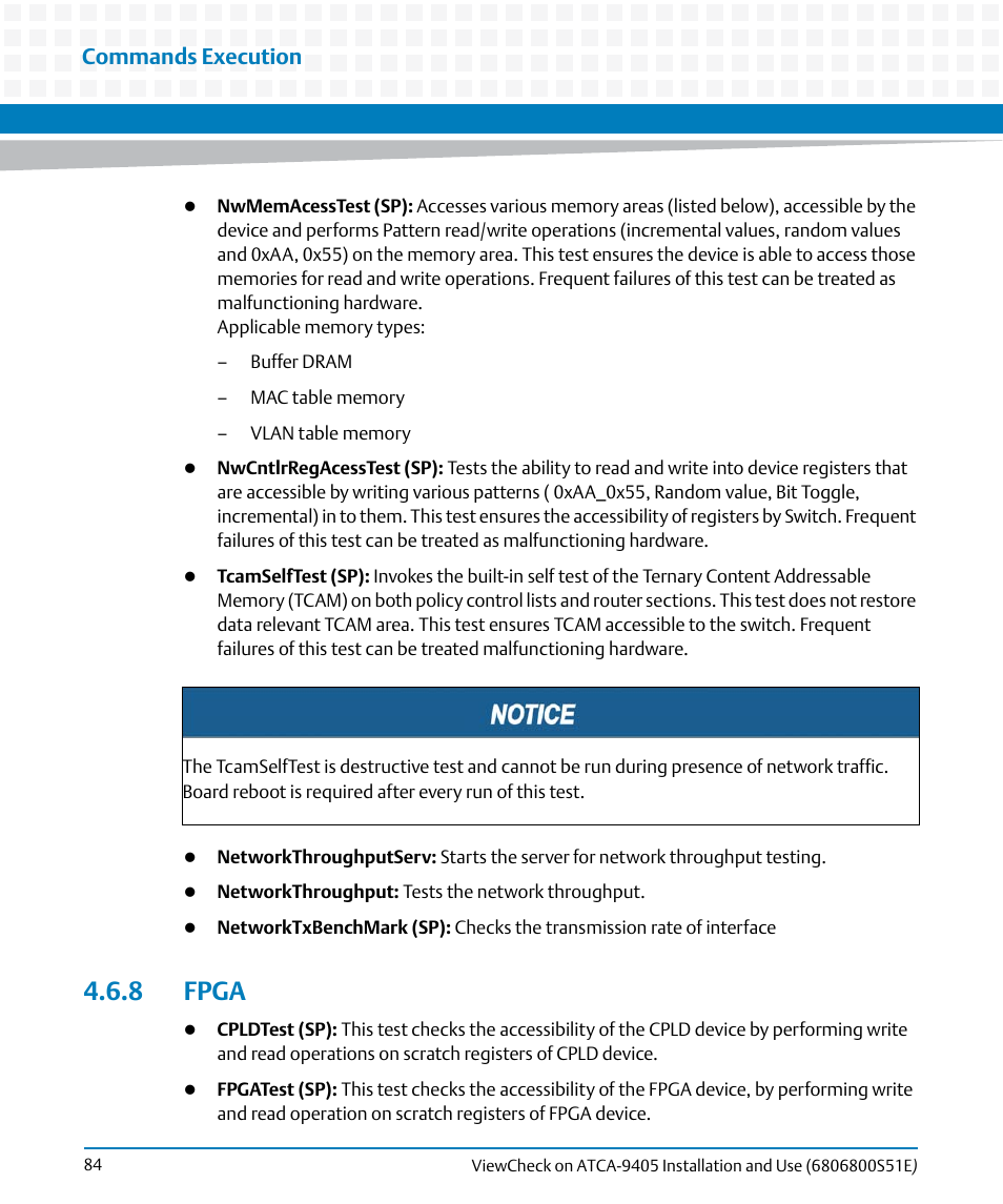 8 fpga, Fpga, Commands execution | Artesyn ViewCheck on ATCA-9405 Installation and Use (September 2014) User Manual | Page 84 / 90