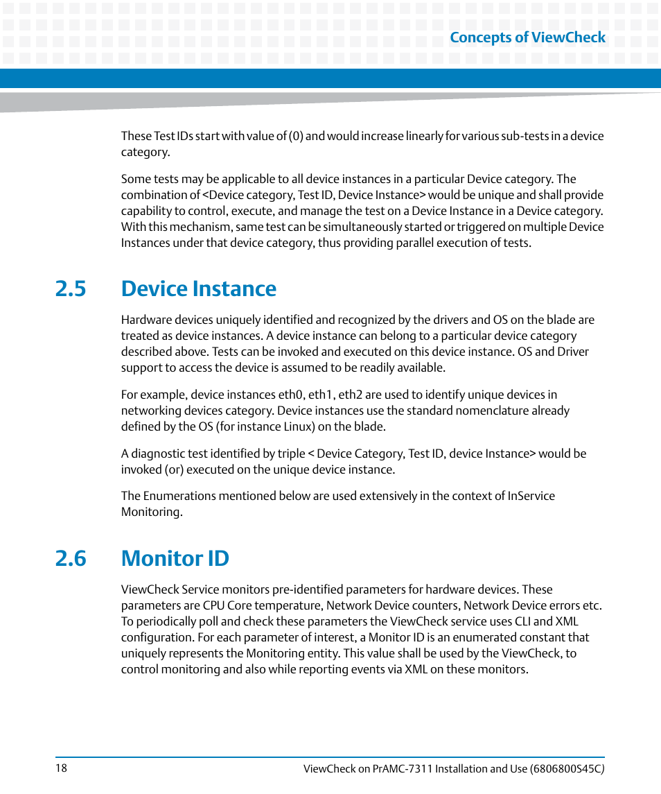 5 device instance, 6 monitor id, 5 device instance 2.6 monitor id | Artesyn ViewCheck on PrAMC-7311 Installation and Use (May 2014) User Manual | Page 18 / 94