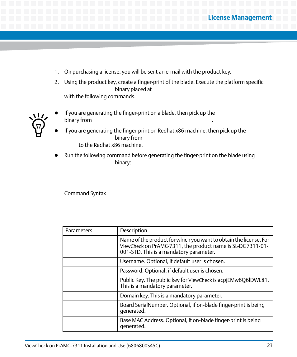 License management | Artesyn ViewCheck on PrAMC-7311 Installation and Use (May 2014) User Manual | Page 23 / 94