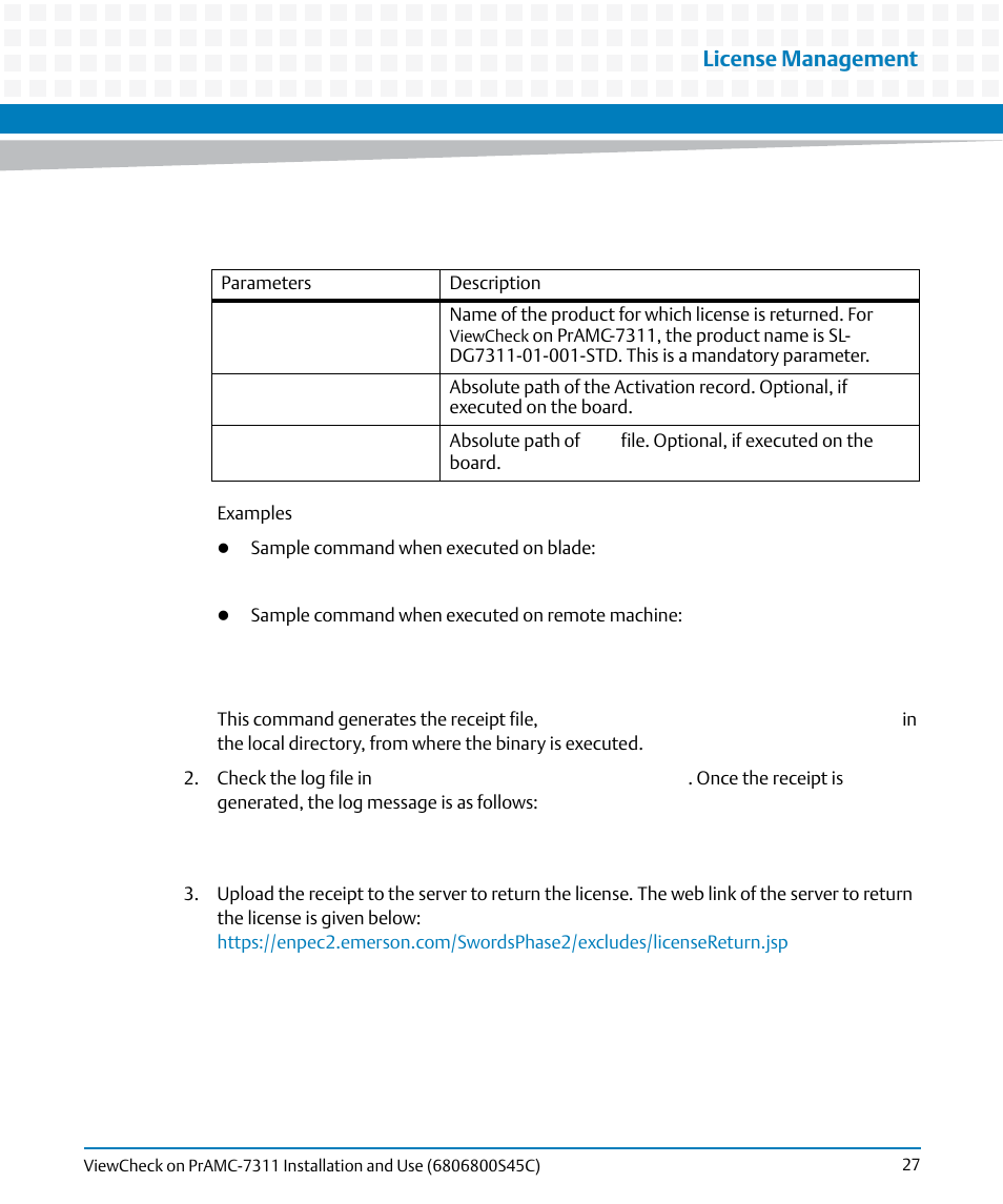 License management | Artesyn ViewCheck on PrAMC-7311 Installation and Use (May 2014) User Manual | Page 27 / 94