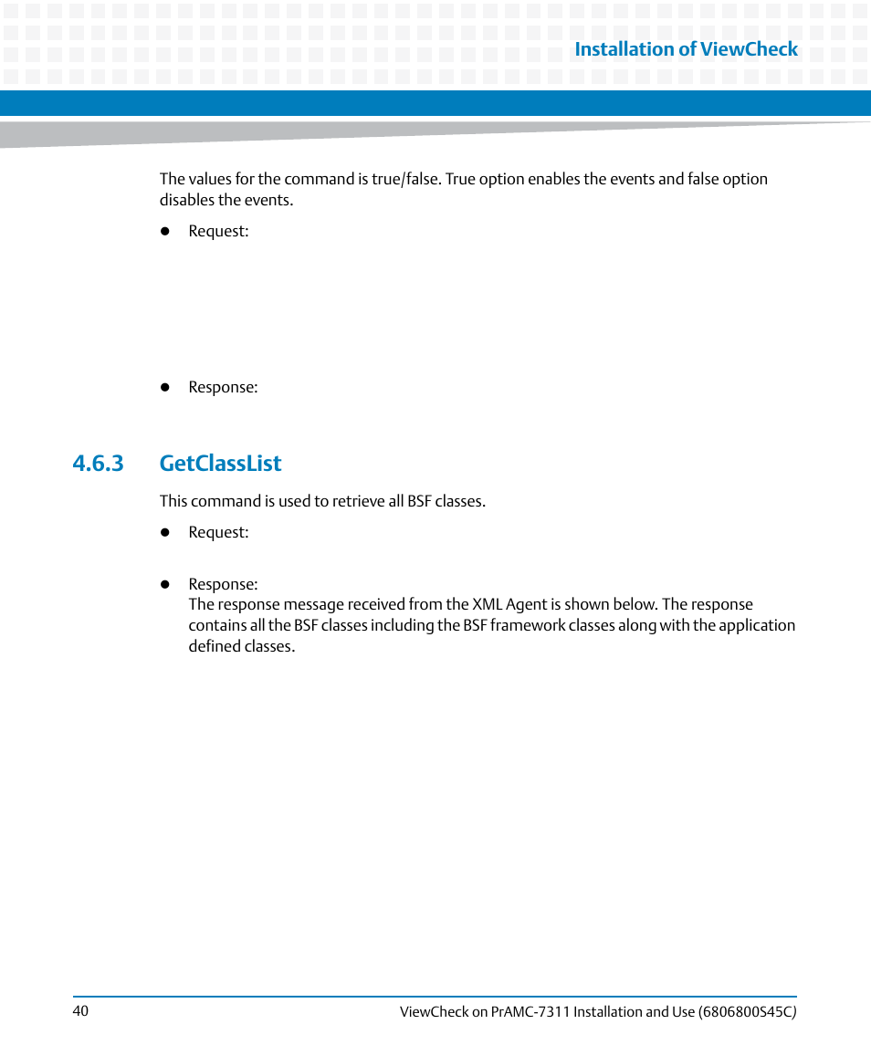 3 getclasslist, Installation of viewcheck | Artesyn ViewCheck on PrAMC-7311 Installation and Use (May 2014) User Manual | Page 40 / 94