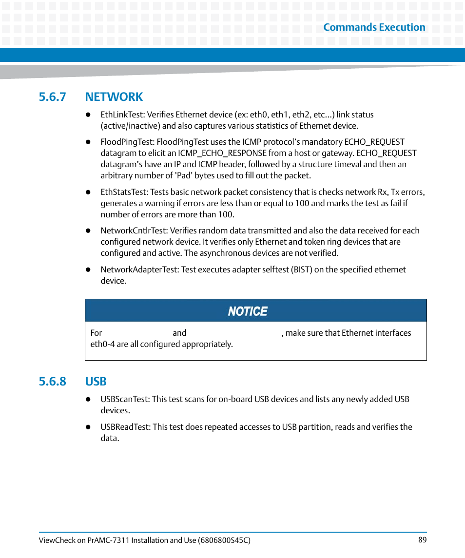 7 network, 8 usb, 7 network 5.6.8 usb | Network | Artesyn ViewCheck on PrAMC-7311 Installation and Use (May 2014) User Manual | Page 89 / 94