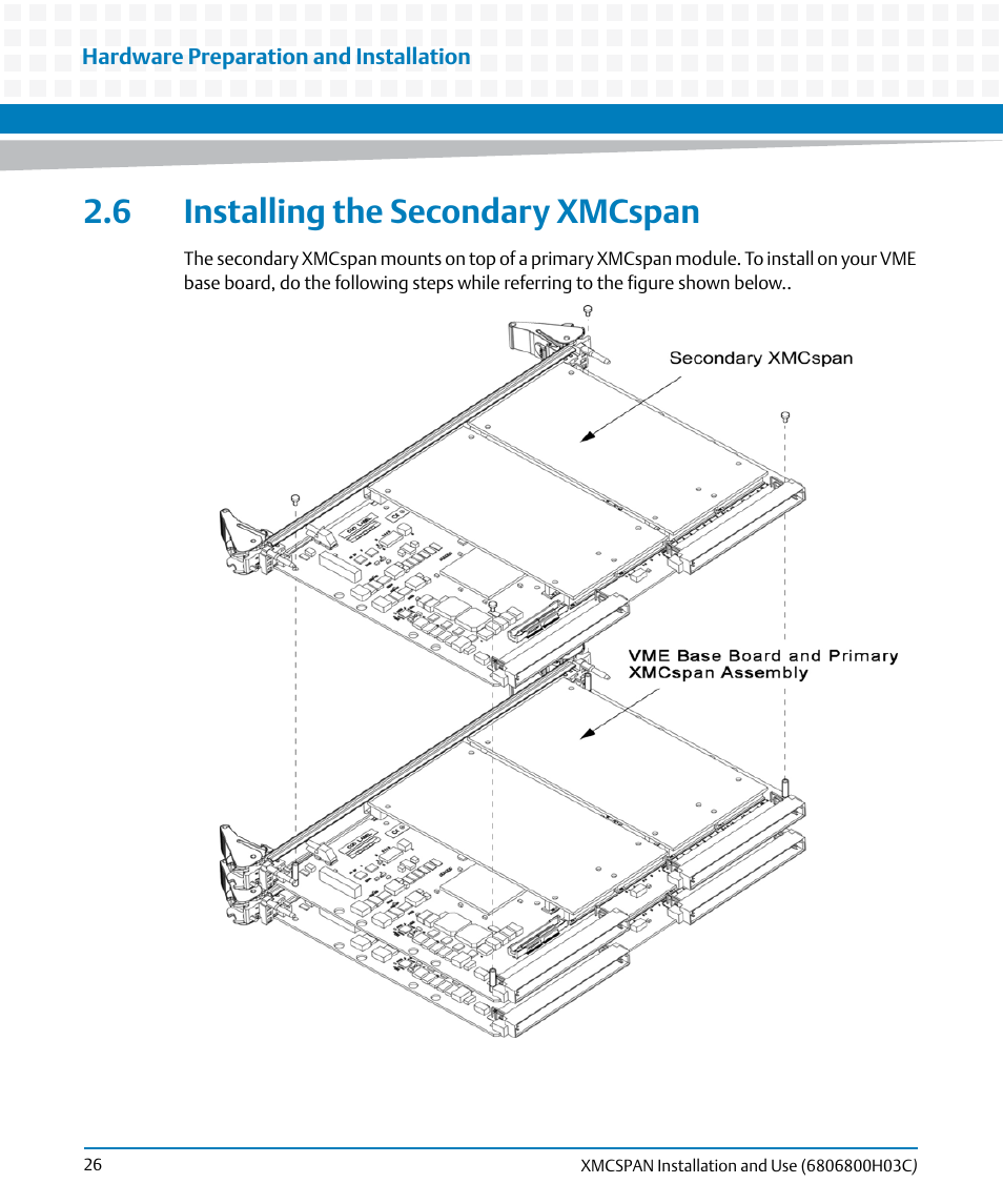 6 installing the secondary xmcspan, Installing the secondary xmcspan | Artesyn XMCspan Installation and Use (June 2014) User Manual | Page 26 / 60
