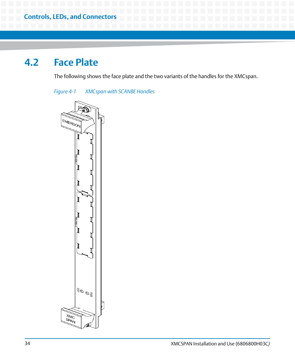 2 face plate, Figure 4-1, Xmcspan with scanbe handles | Artesyn XMCspan Installation and Use (June 2014) User Manual | Page 34 / 60