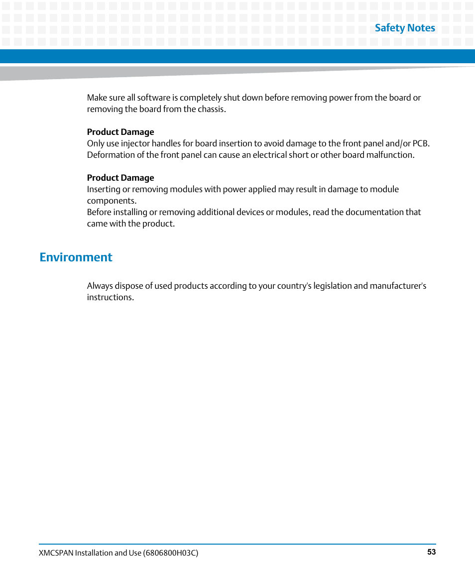 Environment | Artesyn XMCspan Installation and Use (June 2014) User Manual | Page 53 / 60