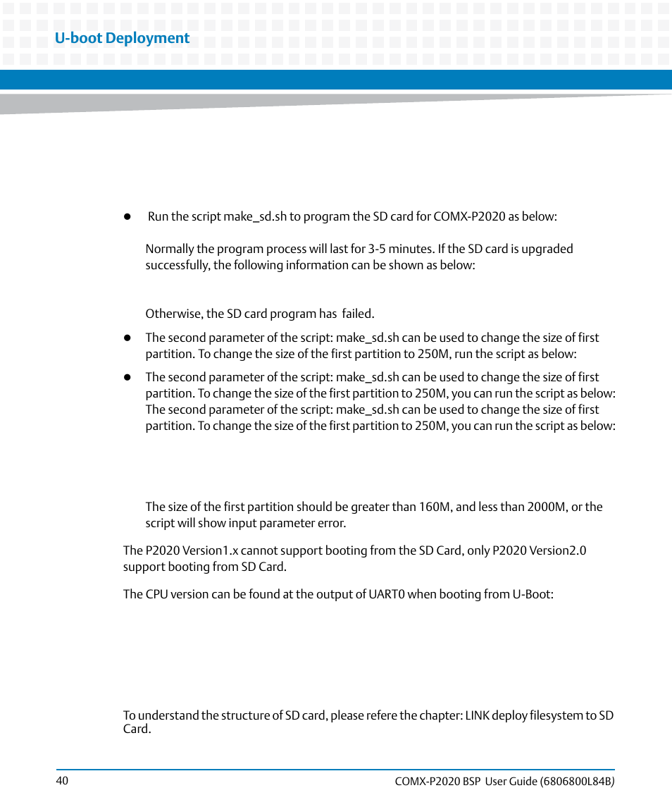 U-boot deployment | Artesyn COMX-P2020 BSP User Guide (July 2014) User Manual | Page 40 / 106