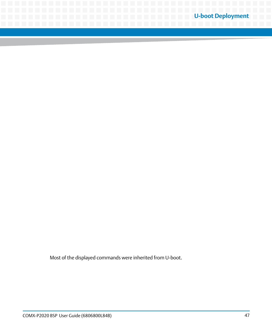 U-boot deployment | Artesyn COMX-P2020 BSP User Guide (July 2014) User Manual | Page 47 / 106