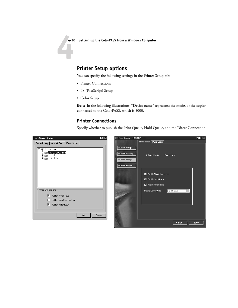 Printer setup options, Printer connections | Canon Z5000 User Manual | Page 114 / 168