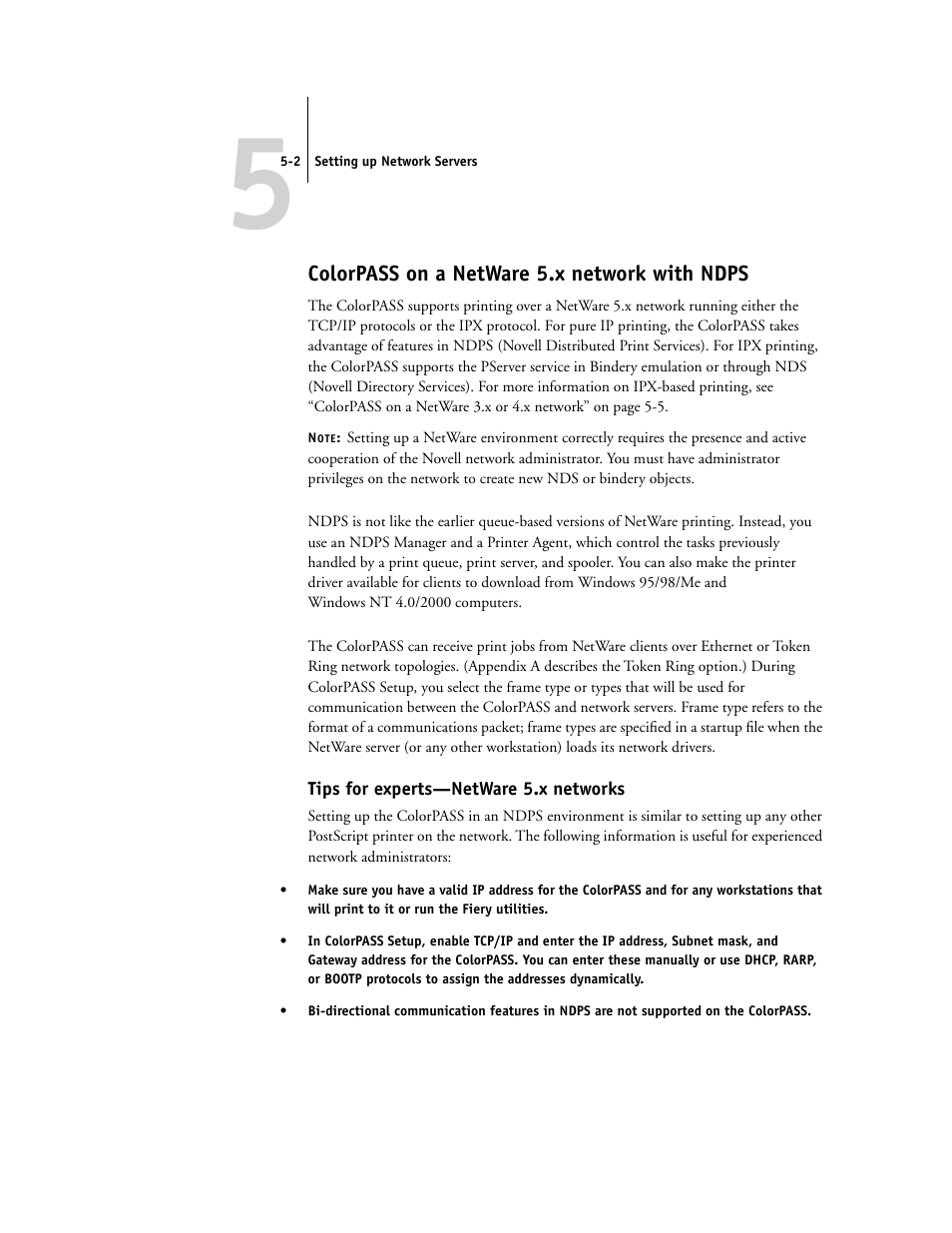 Colorpass on a netware 5.x network with ndps, Tips for experts—netware 5.x networks | Canon Z5000 User Manual | Page 122 / 168