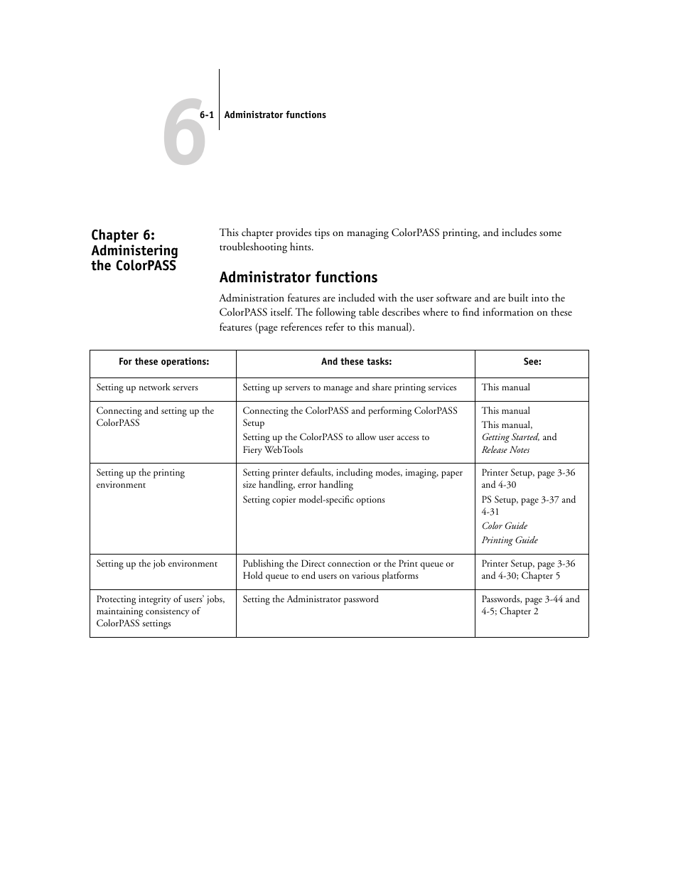 Chapter 6: administering thecolorpass, Administrator functions, Chapter 6: administering the colorpass | Chapter 6 summariz, Chapter 6 and the | Canon Z5000 User Manual | Page 143 / 168