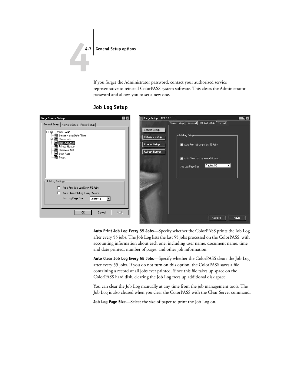 Job log setup | Canon Z5000 User Manual | Page 91 / 168