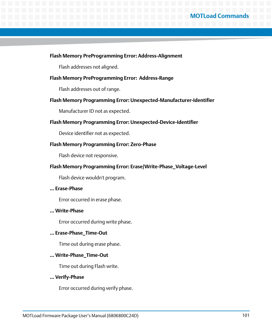 Motload commands | Artesyn MOTLoad Firmware Package User's Manual (February 2015) User Manual | Page 101 / 282