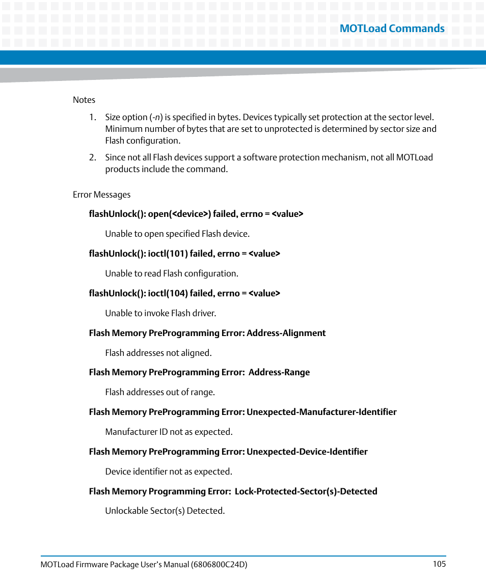 Motload commands | Artesyn MOTLoad Firmware Package User's Manual (February 2015) User Manual | Page 105 / 282