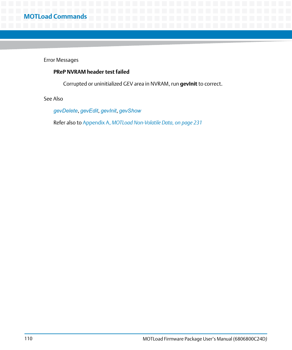 Motload commands | Artesyn MOTLoad Firmware Package User's Manual (February 2015) User Manual | Page 110 / 282