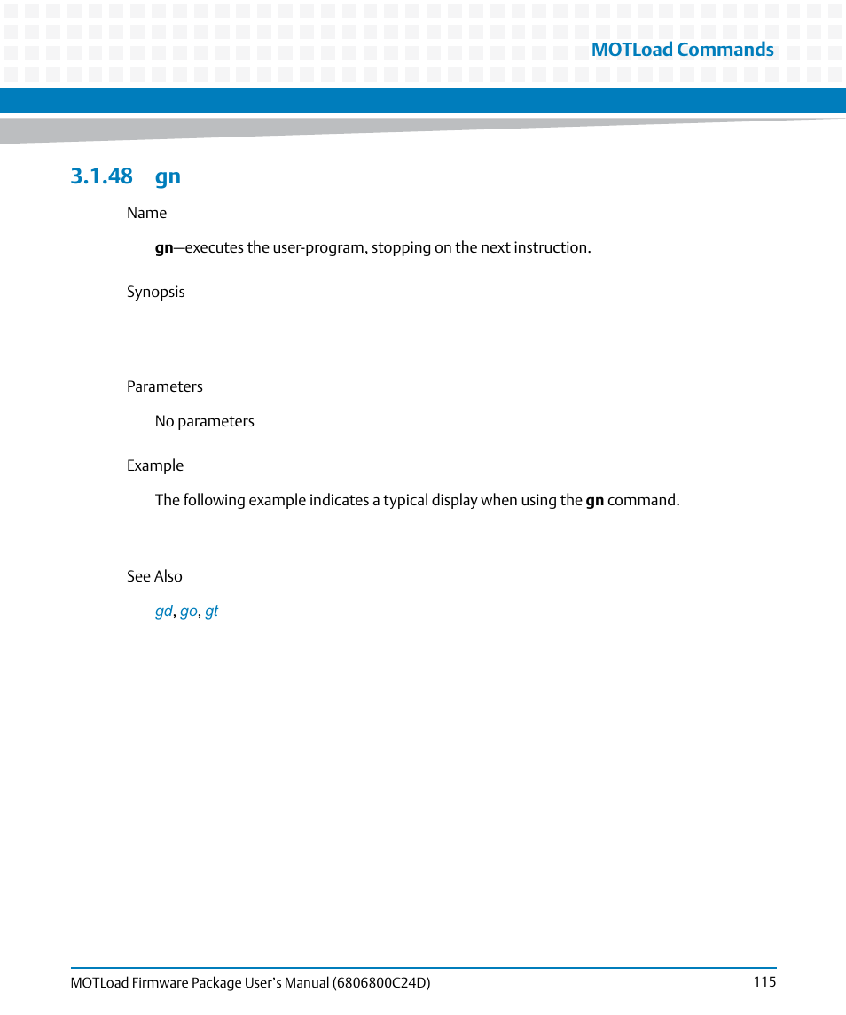 48 gn, Motload commands | Artesyn MOTLoad Firmware Package User's Manual (February 2015) User Manual | Page 115 / 282