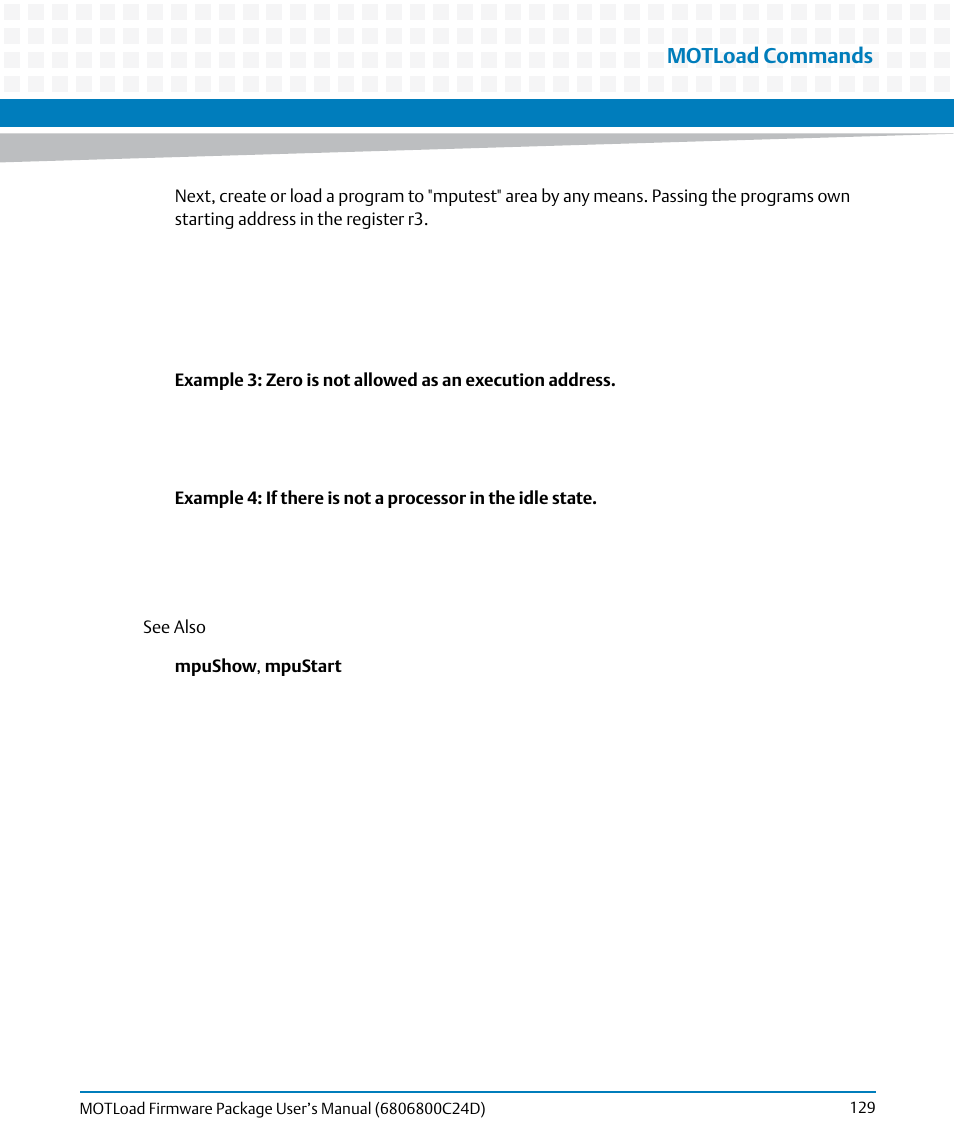 Motload commands | Artesyn MOTLoad Firmware Package User's Manual (February 2015) User Manual | Page 129 / 282