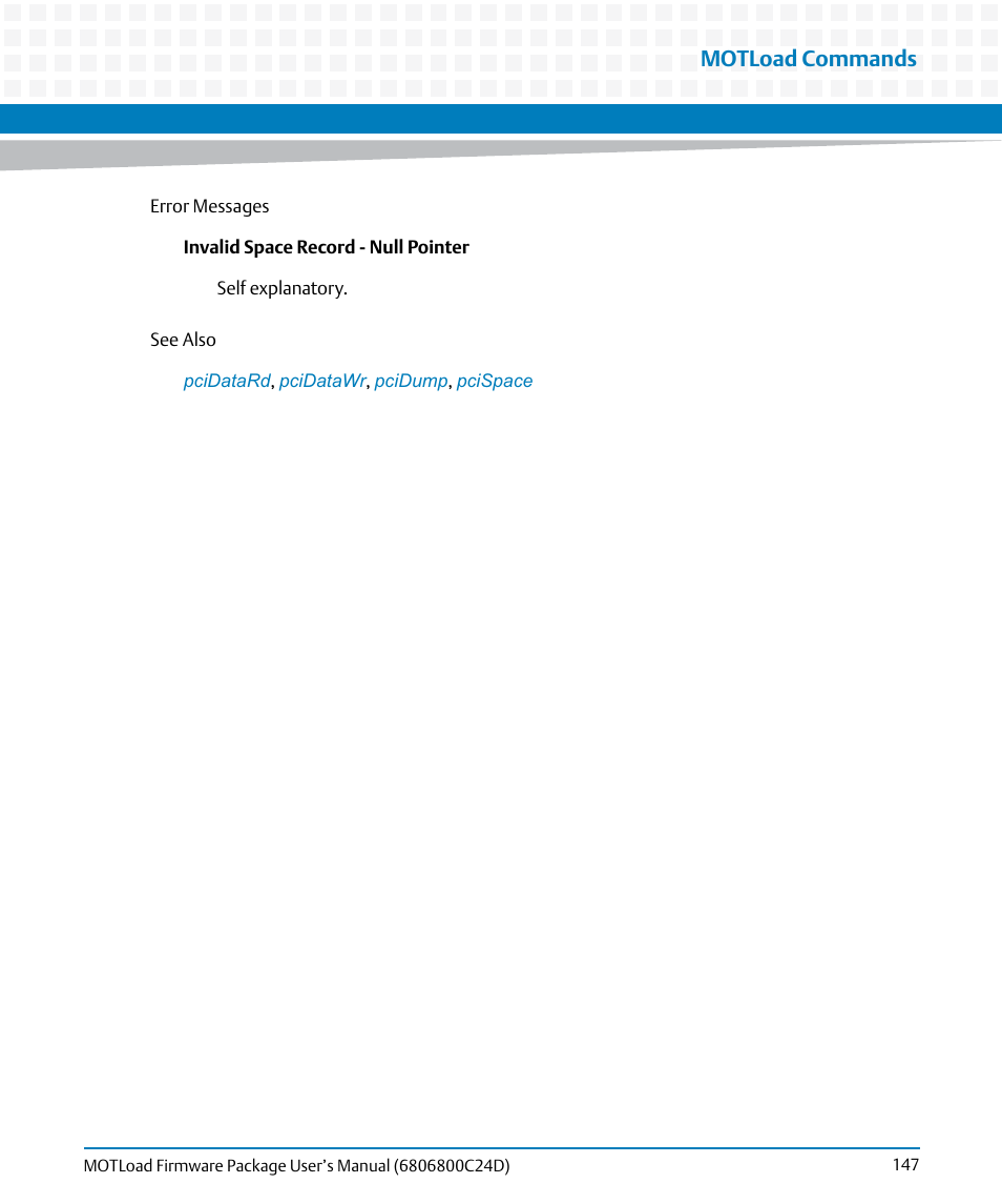 Motload commands | Artesyn MOTLoad Firmware Package User's Manual (February 2015) User Manual | Page 147 / 282