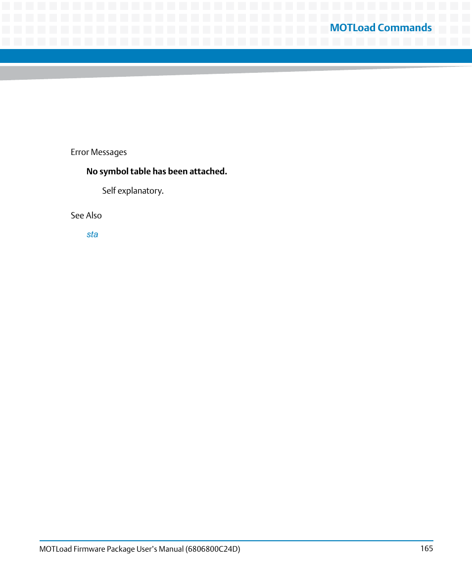 Motload commands | Artesyn MOTLoad Firmware Package User's Manual (February 2015) User Manual | Page 165 / 282