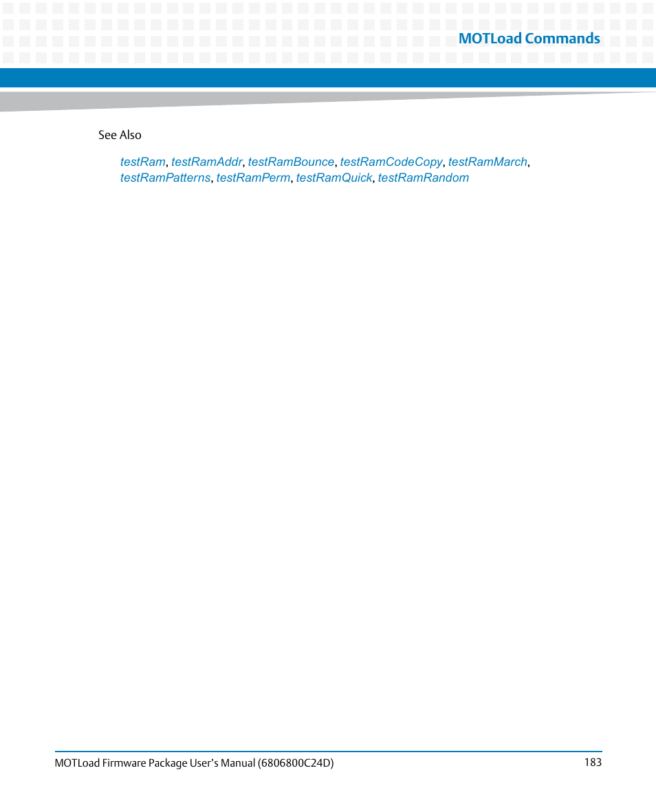 Motload commands | Artesyn MOTLoad Firmware Package User's Manual (February 2015) User Manual | Page 183 / 282