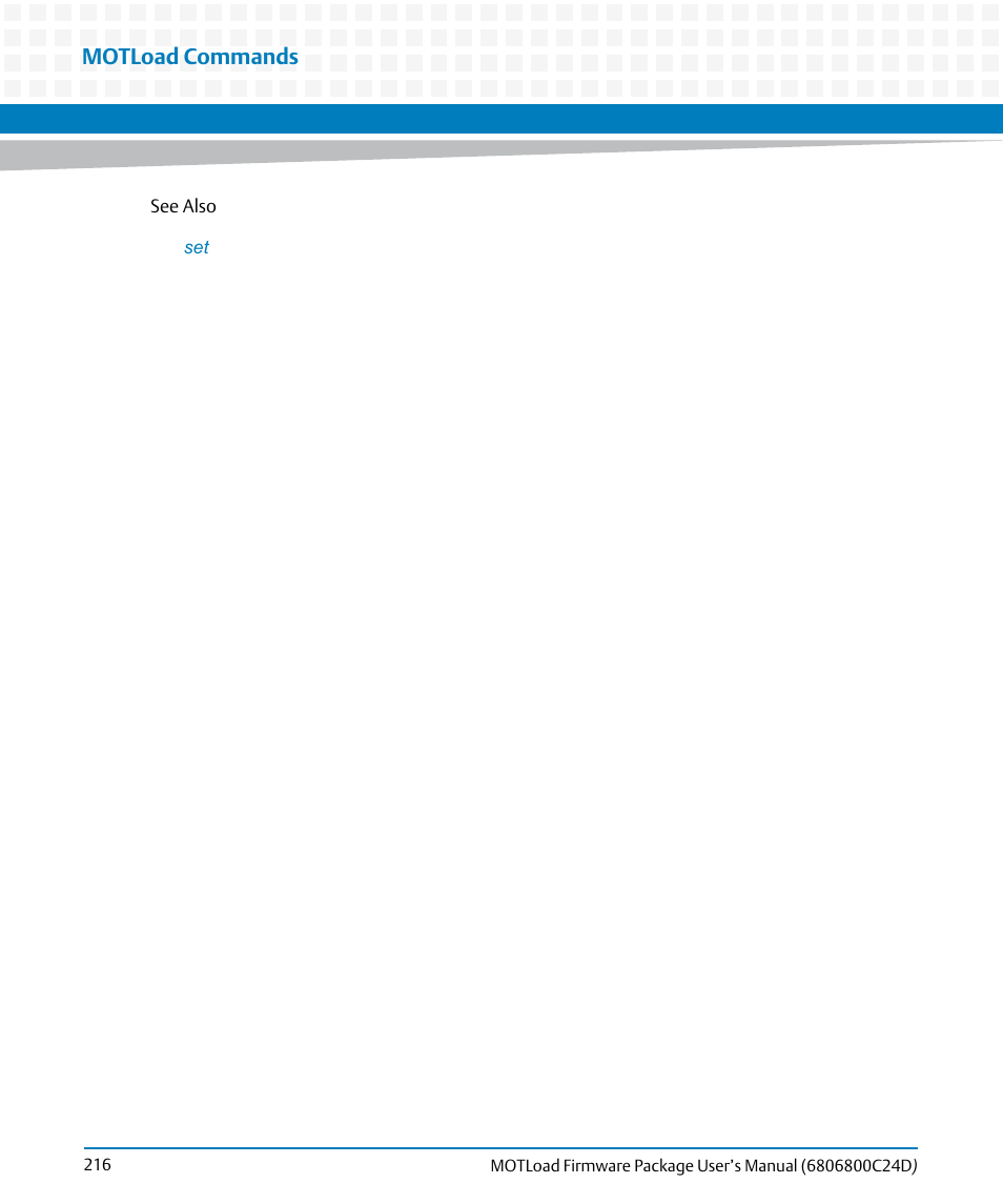 Motload commands | Artesyn MOTLoad Firmware Package User's Manual (February 2015) User Manual | Page 216 / 282
