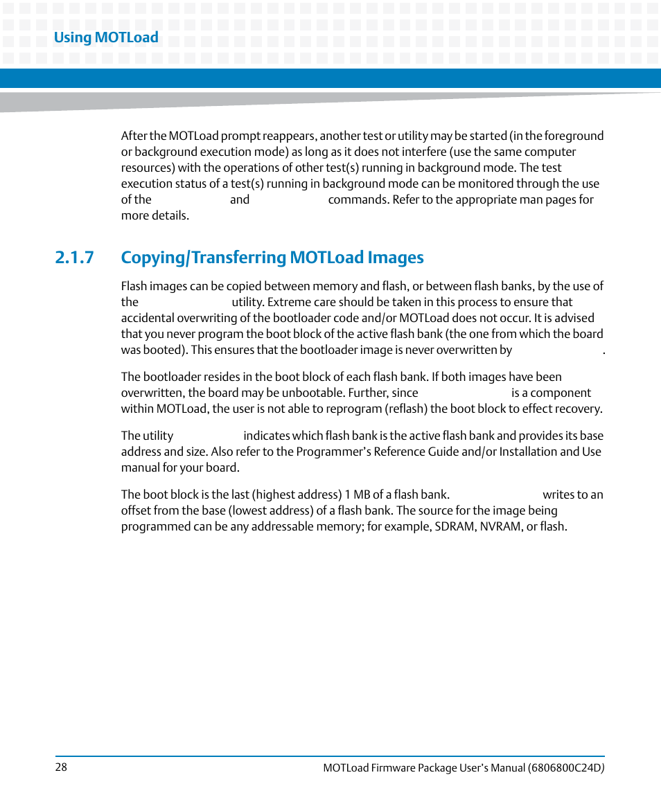 7 copying/transferring motload images | Artesyn MOTLoad Firmware Package User's Manual (February 2015) User Manual | Page 28 / 282