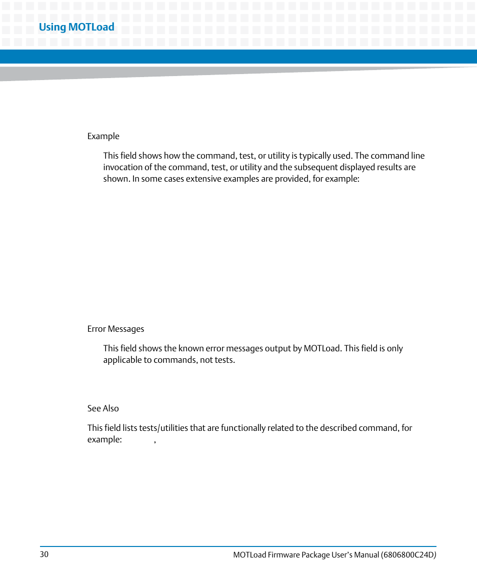 Using motload | Artesyn MOTLoad Firmware Package User's Manual (February 2015) User Manual | Page 30 / 282