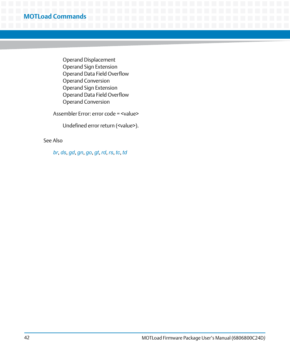 Motload commands | Artesyn MOTLoad Firmware Package User's Manual (February 2015) User Manual | Page 42 / 282