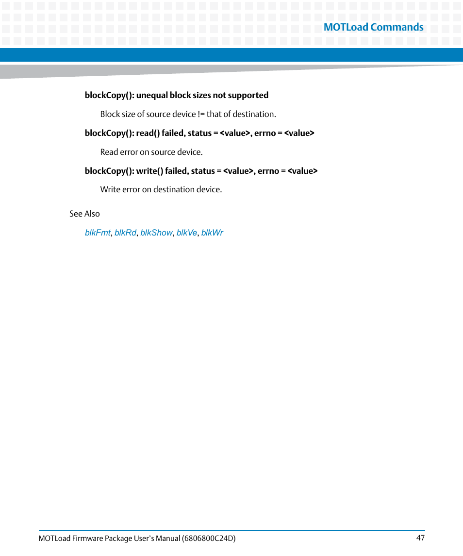 Motload commands | Artesyn MOTLoad Firmware Package User's Manual (February 2015) User Manual | Page 47 / 282