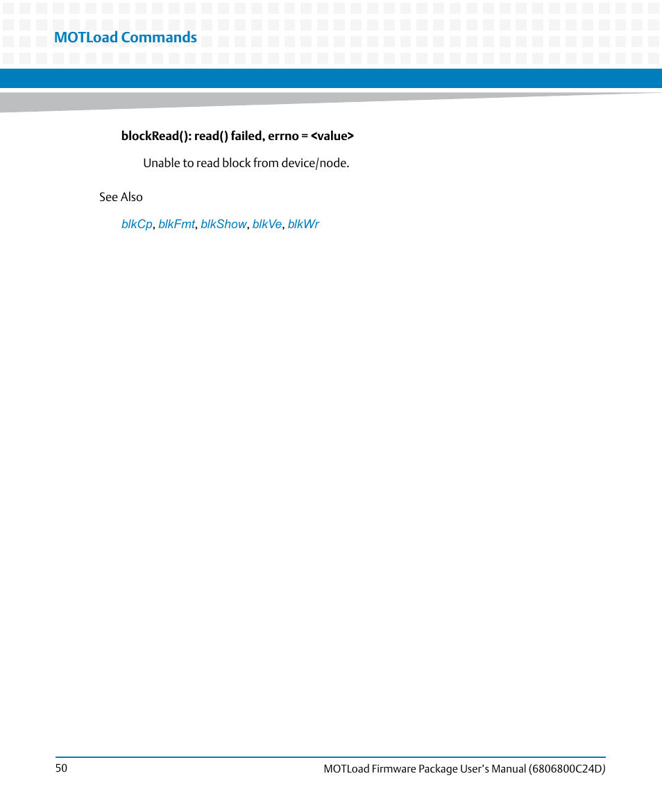 Motload commands | Artesyn MOTLoad Firmware Package User's Manual (February 2015) User Manual | Page 50 / 282
