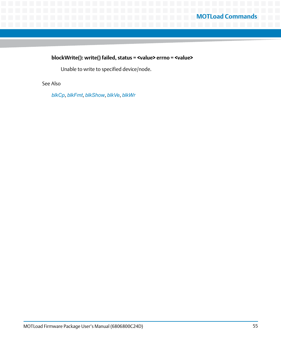 Motload commands | Artesyn MOTLoad Firmware Package User's Manual (February 2015) User Manual | Page 55 / 282