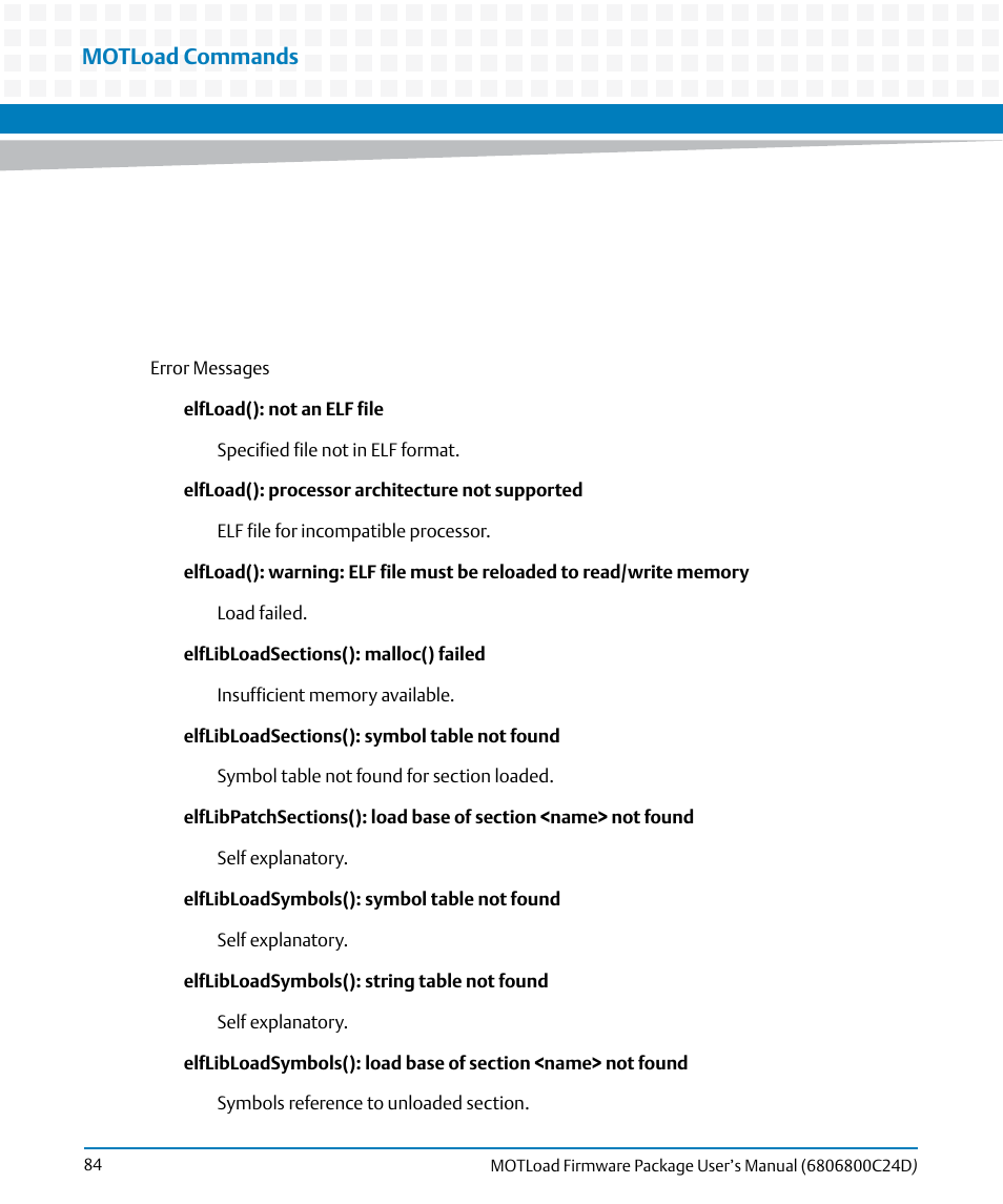 Motload commands | Artesyn MOTLoad Firmware Package User's Manual (February 2015) User Manual | Page 84 / 282