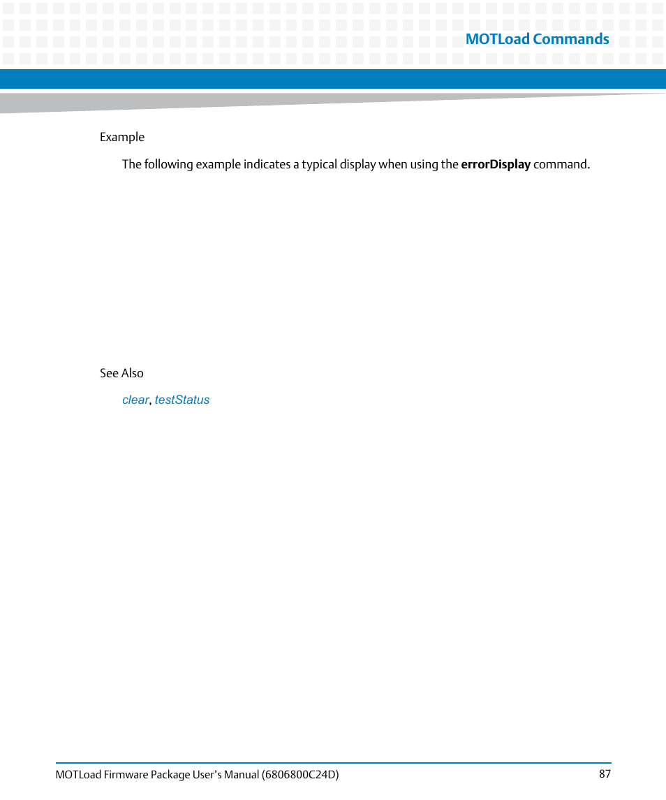 Motload commands | Artesyn MOTLoad Firmware Package User's Manual (February 2015) User Manual | Page 87 / 282