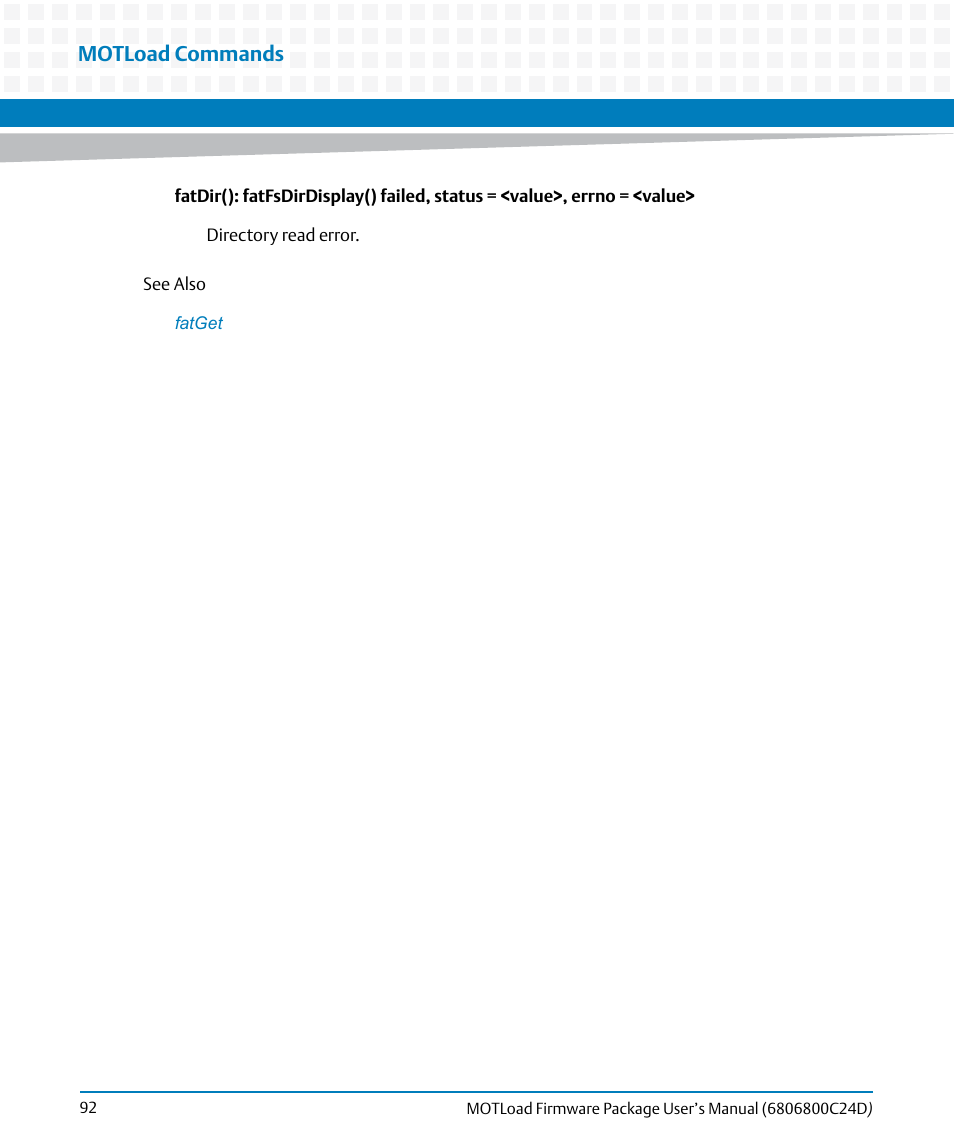 Motload commands | Artesyn MOTLoad Firmware Package User's Manual (February 2015) User Manual | Page 92 / 282