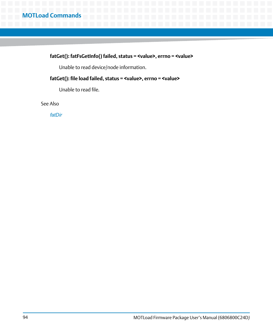Motload commands | Artesyn MOTLoad Firmware Package User's Manual (February 2015) User Manual | Page 94 / 282