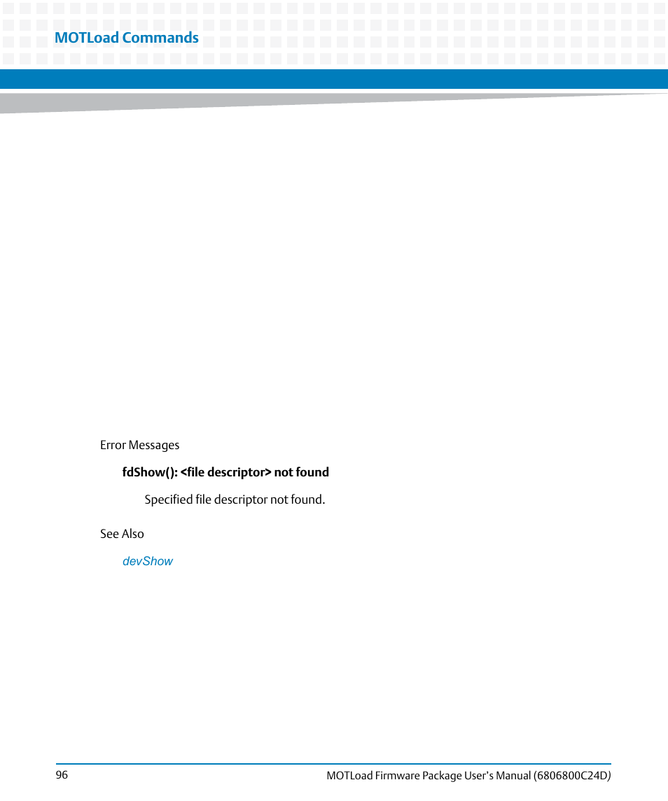 Motload commands | Artesyn MOTLoad Firmware Package User's Manual (February 2015) User Manual | Page 96 / 282