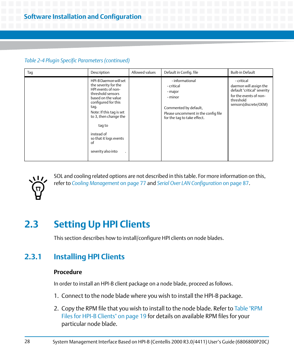 3 setting up hpi clients, 1 installing hpi clients, Software installation and configuration | Procedure | Artesyn System Management Interface Based on HPI-B (Centellis 2000 R3.0/4411) User's Guide (June 2014) User Manual | Page 28 / 136