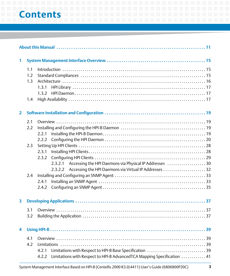 Artesyn System Management Interface Based on HPI-B (Centellis 2000 R3.0/4411) User's Guide (June 2014) User Manual | Page 3 / 136