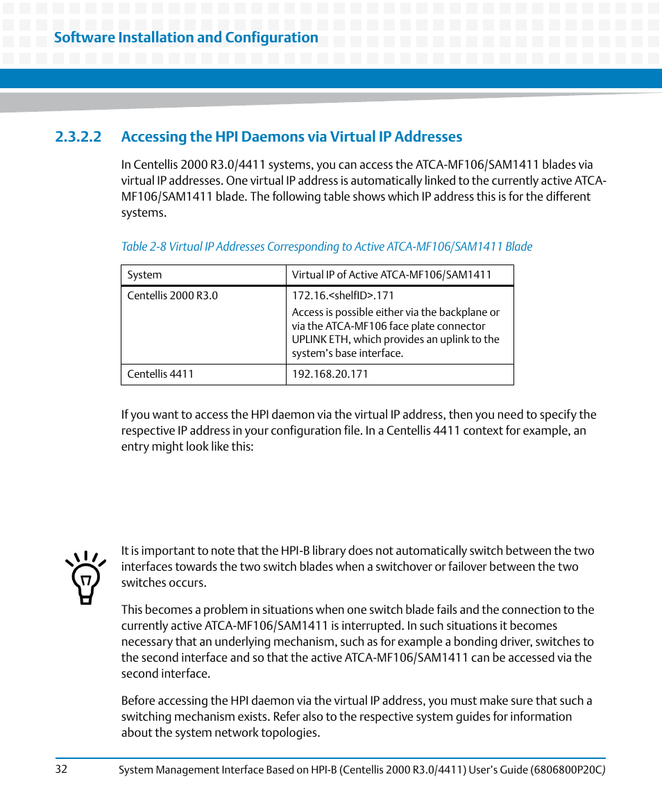 Table 2-8, Software installation and configuration | Artesyn System Management Interface Based on HPI-B (Centellis 2000 R3.0/4411) User's Guide (June 2014) User Manual | Page 32 / 136