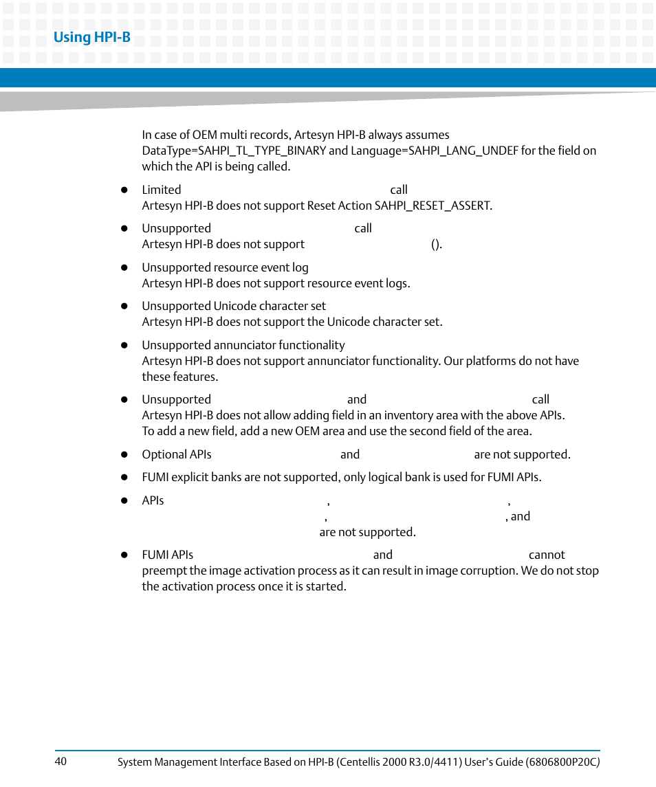 Using hpi-b | Artesyn System Management Interface Based on HPI-B (Centellis 2000 R3.0/4411) User's Guide (June 2014) User Manual | Page 40 / 136