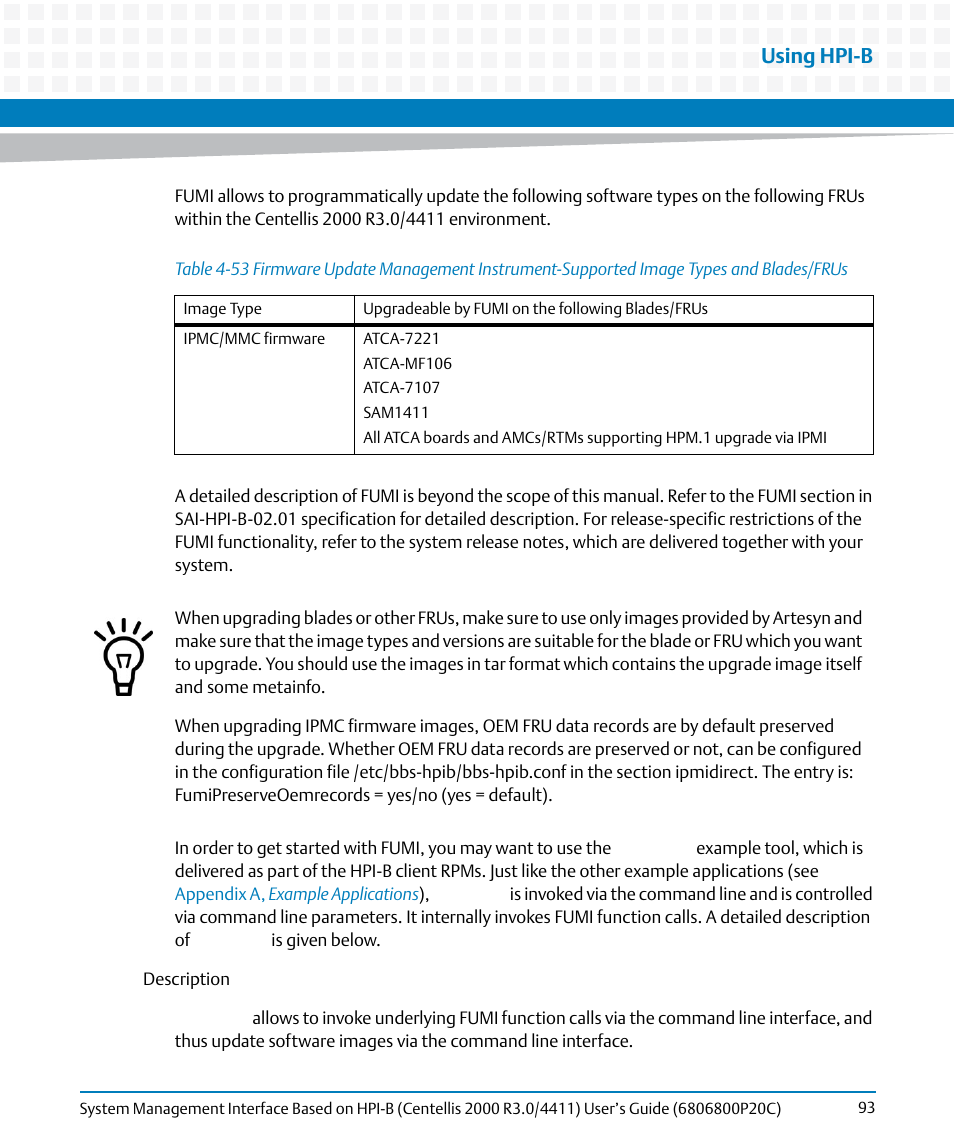 Table 4-53, Using hpi-b | Artesyn System Management Interface Based on HPI-B (Centellis 2000 R3.0/4411) User's Guide (June 2014) User Manual | Page 93 / 136