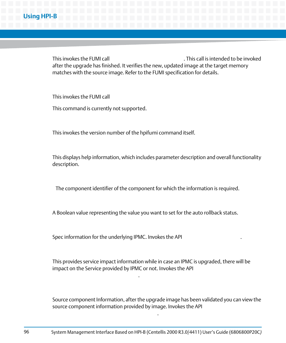 Using hpi-b | Artesyn System Management Interface Based on HPI-B (Centellis 2000 R3.0/4411) User's Guide (June 2014) User Manual | Page 96 / 136