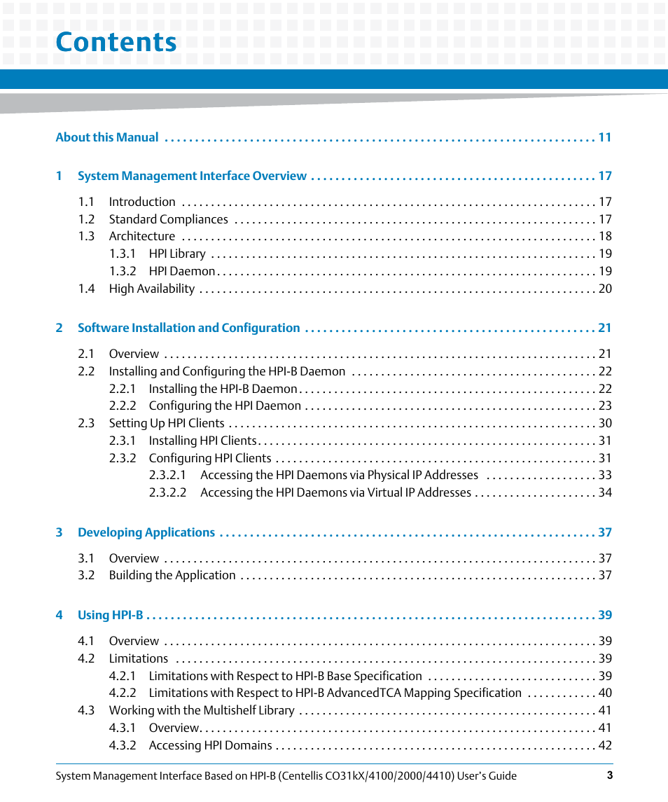 Artesyn System Management Interface Based on HPI-B (Centellis CO 31kX-4100-2000-4410) (June 2014) User Manual | Page 3 / 114