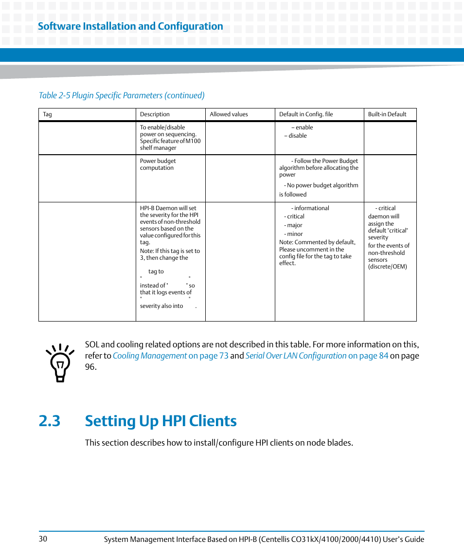 3 setting up hpi clients, Software installation and configuration | Artesyn System Management Interface Based on HPI-B (Centellis CO 31kX-4100-2000-4410) (June 2014) User Manual | Page 30 / 114