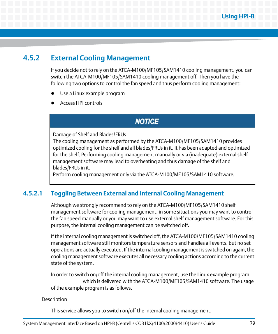 2 external cooling management | Artesyn System Management Interface Based on HPI-B (Centellis CO 31kX-4100-2000-4410) (June 2014) User Manual | Page 79 / 114