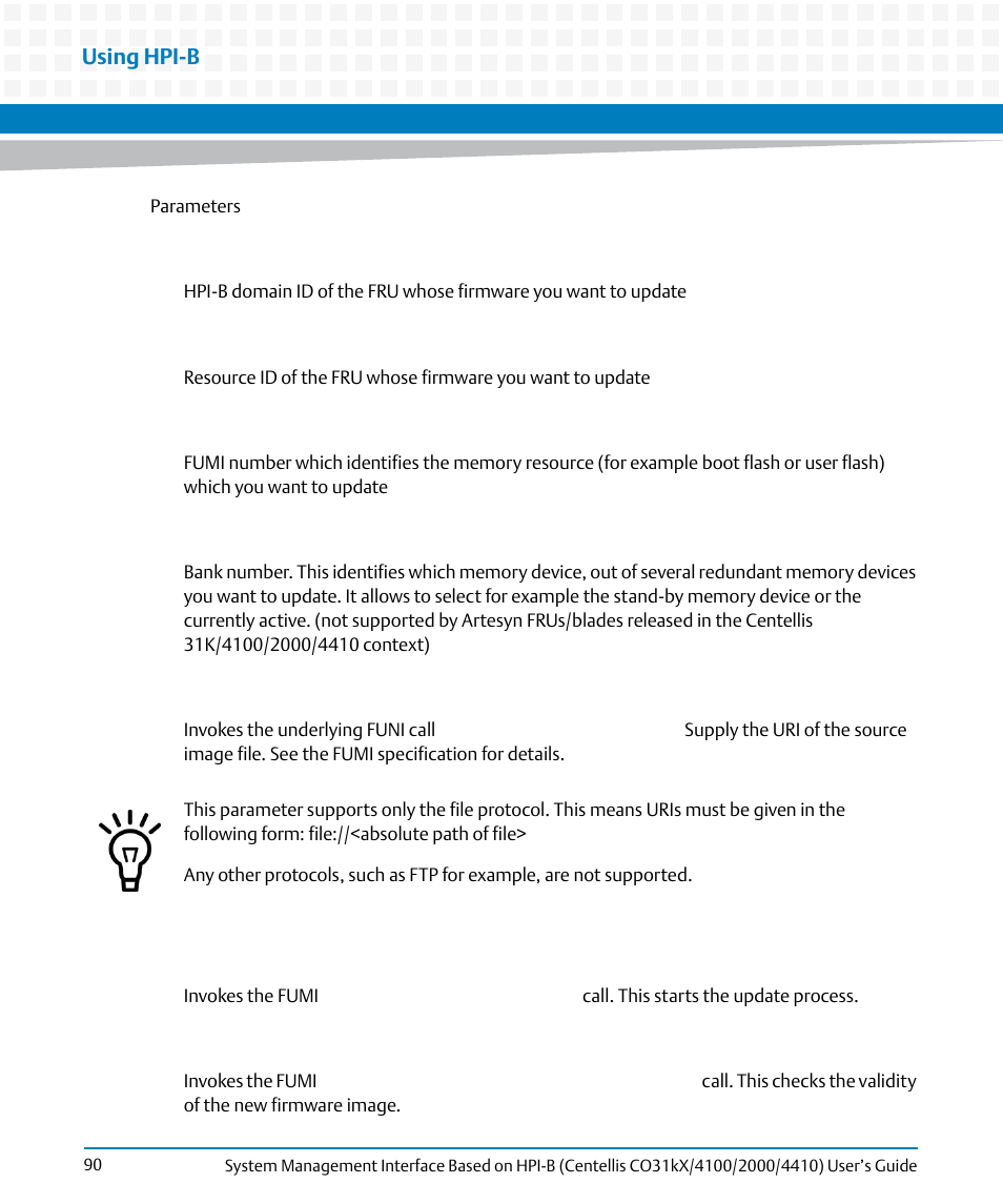 Using hpi-b | Artesyn System Management Interface Based on HPI-B (Centellis CO 31kX-4100-2000-4410) (June 2014) User Manual | Page 90 / 114