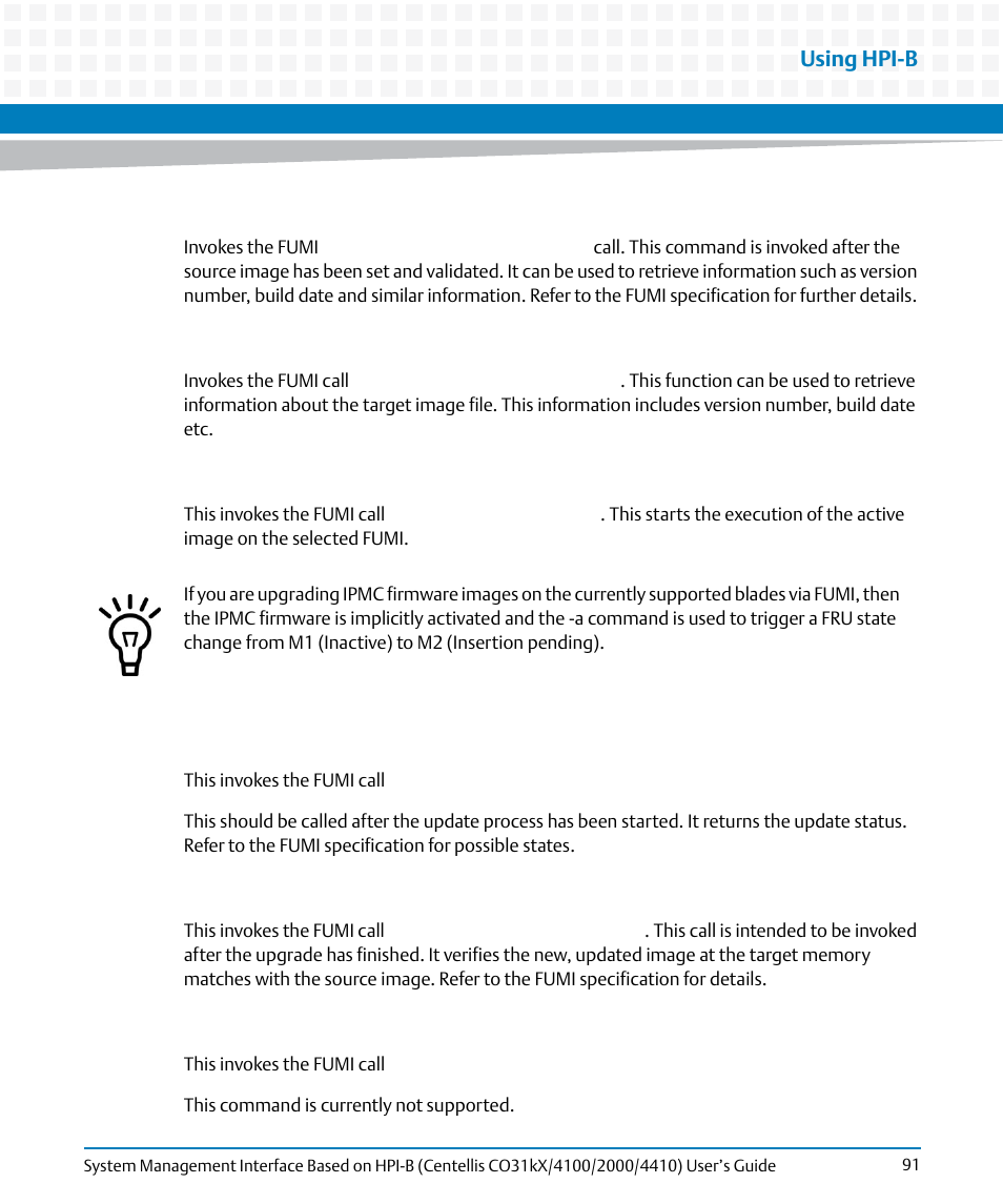 Using hpi-b | Artesyn System Management Interface Based on HPI-B (Centellis CO 31kX-4100-2000-4410) (June 2014) User Manual | Page 91 / 114