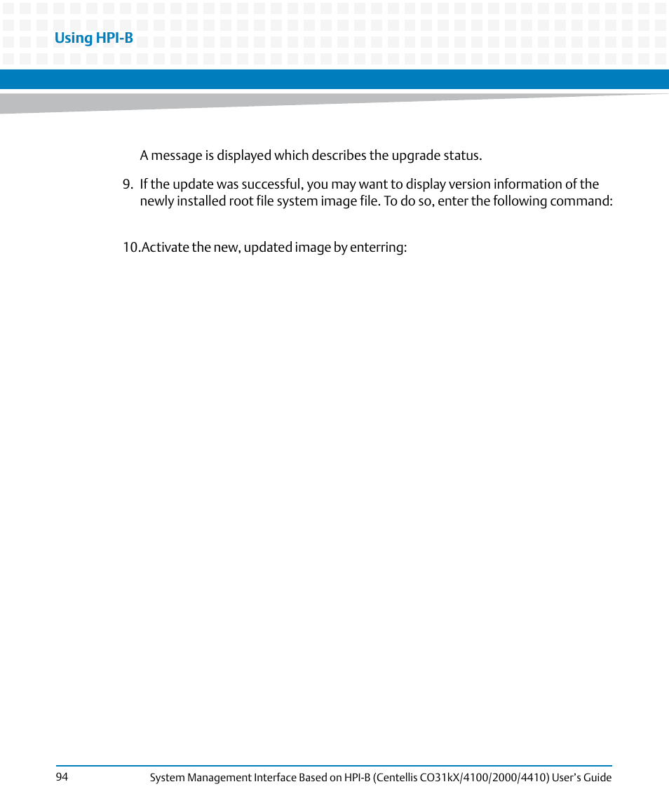 Artesyn System Management Interface Based on HPI-B (Centellis CO 31kX-4100-2000-4410) (June 2014) User Manual | Page 94 / 114