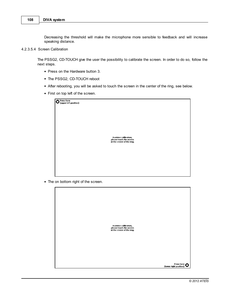 Screen calibration | ATEIS DIVA8G2 User Manual | Page 108 / 277