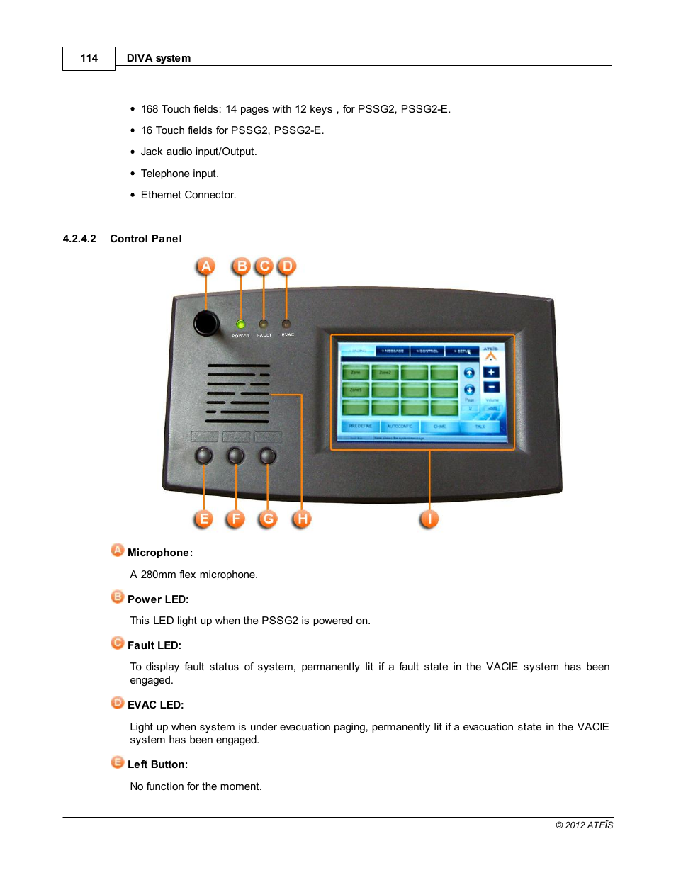Control panel | ATEIS DIVA8G2 User Manual | Page 114 / 277